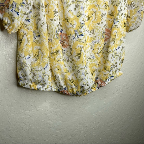 Joie Women's Yellow Floral Smocked Off Shoulder Chiffon Top M Cottagecore Boho - Picture 6 of 9